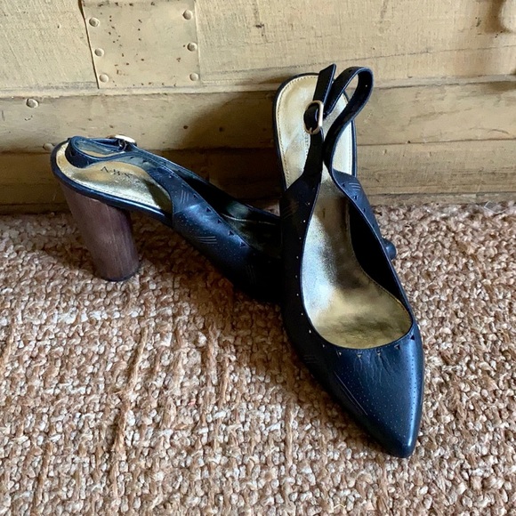 NWOB ABS ALLEN SCHWARTZ 100% LEATHER CUTOUT STACKED CHUNKY HIGH HEEL PUMPS 8.5 - Picture 6 of 14